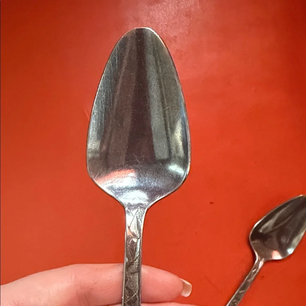 Vintage Geometric Handle Stainless Spoons - Set of 2